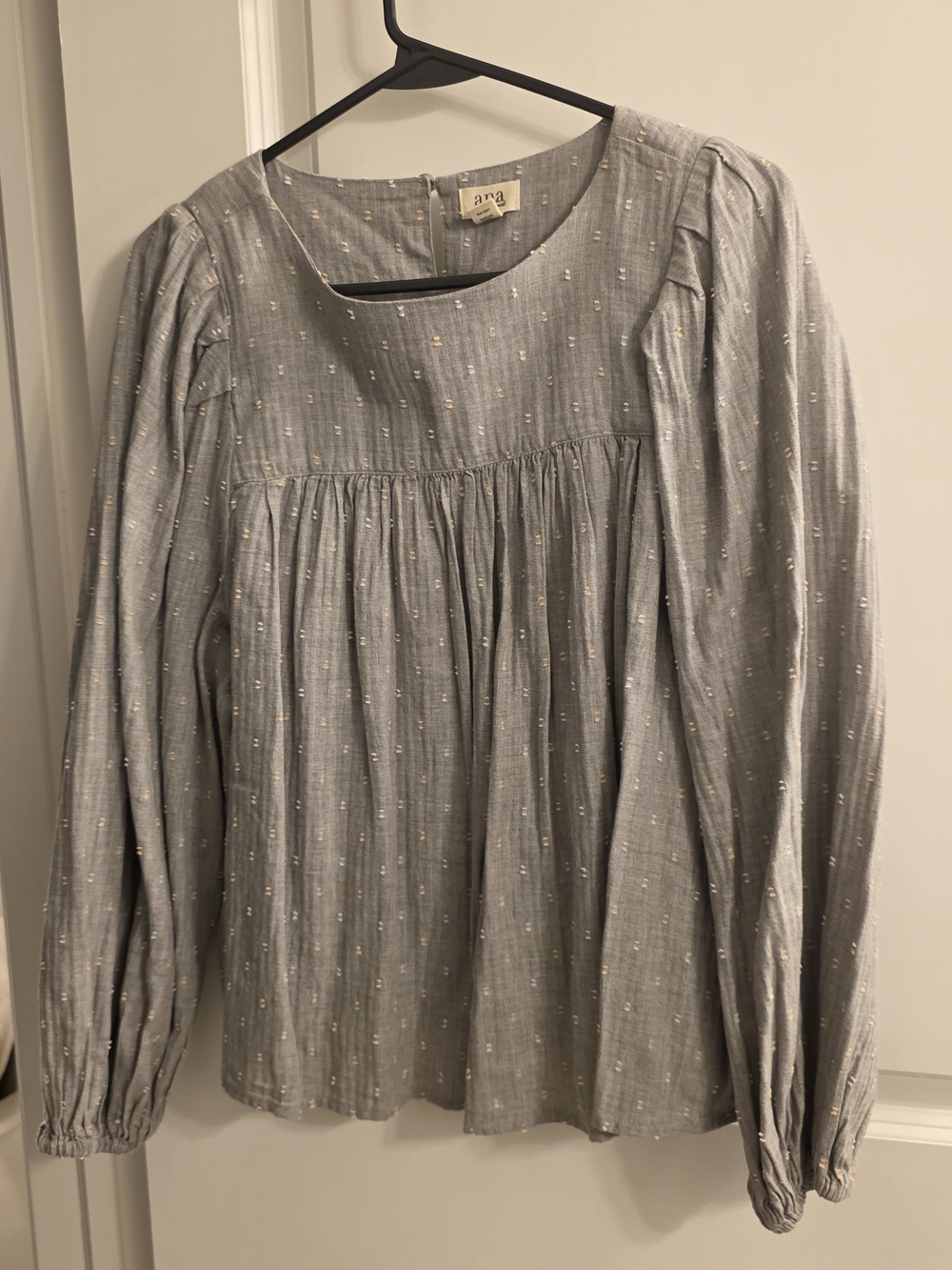 a.n.a Gray Blue Embroidered Peasant Blouse